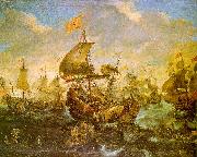 Andries van Eertvelt The Battle of the Spanish Fleet with Dutch Ships in May 1573 During the Siege of Haarlem oil on canvas